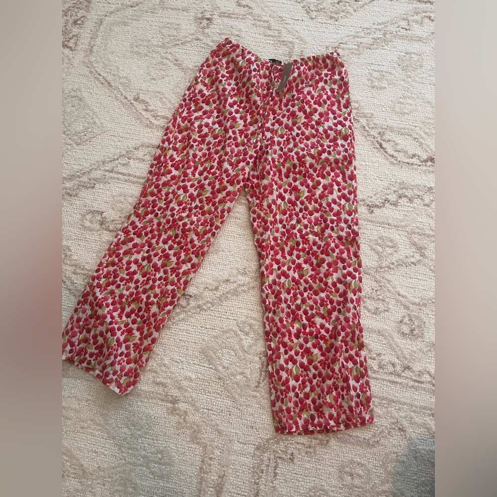 J. Crew Red and Green Berry Print Pants